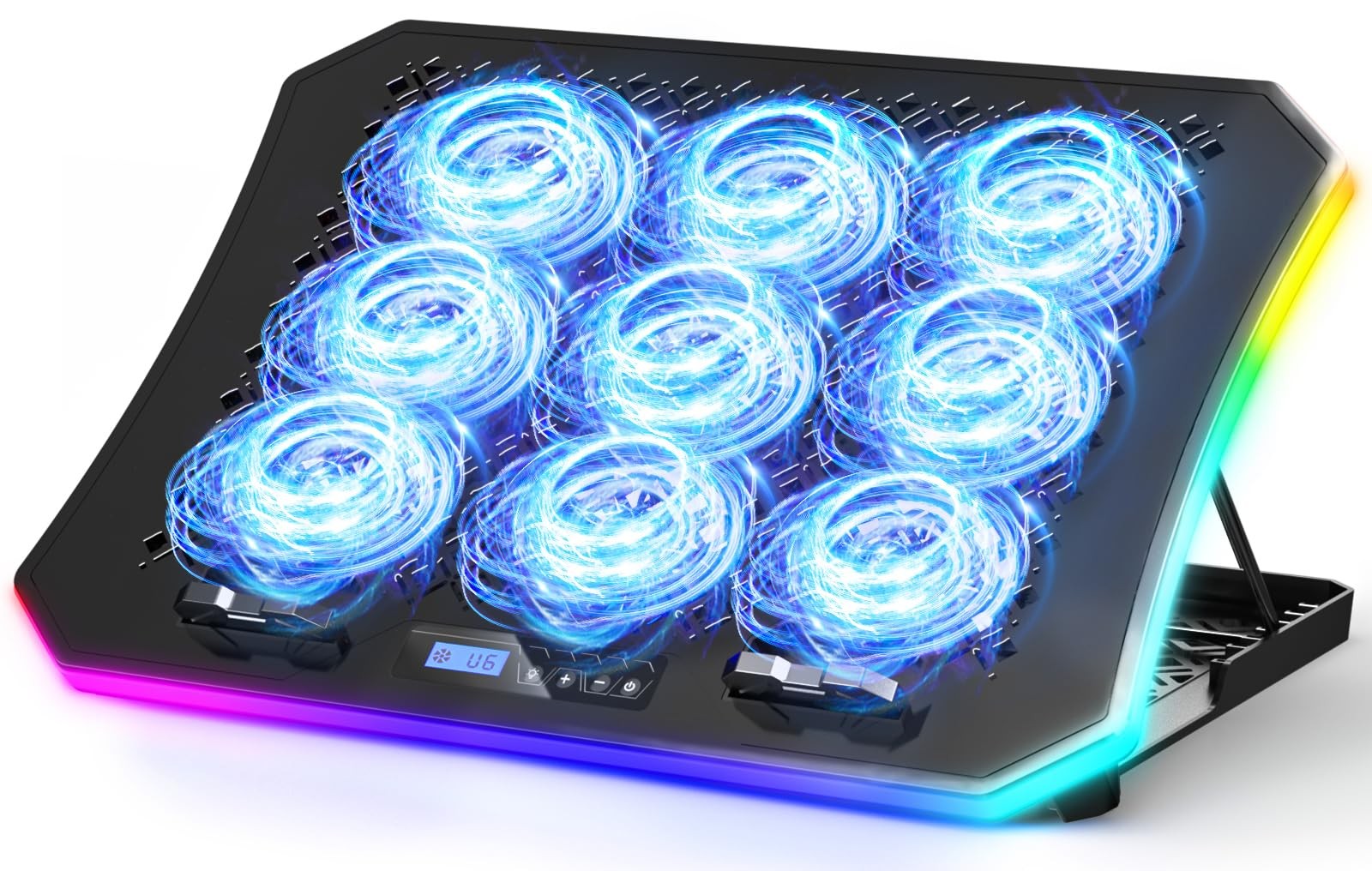 KeiBn Upgraded Gaming Laptop Cooler Pad with 9 Quiet RGB K9-Blue, K9-Blue