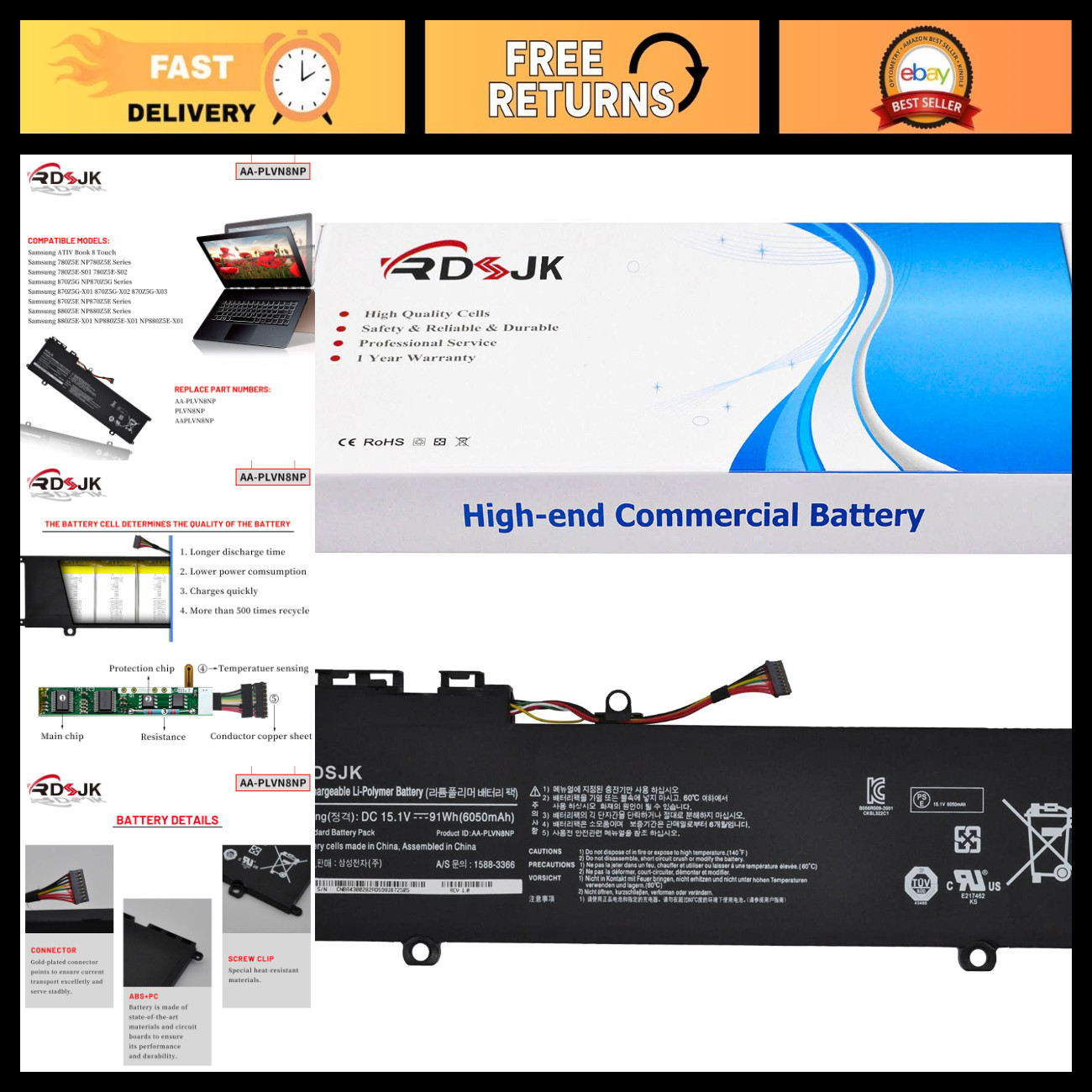 High-Capacity Laptop Battery for Samsung ATIV Book 8, 15.1V 91Wh, Compatible Mod
