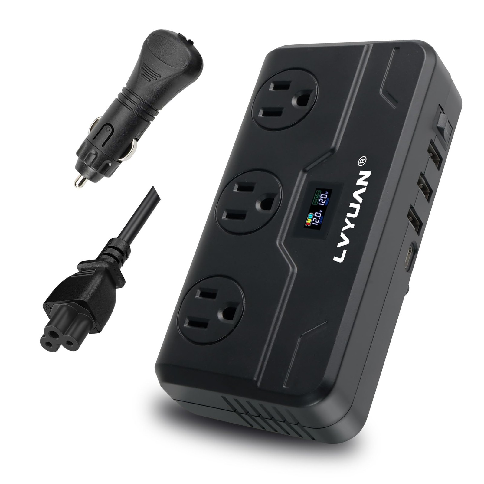 200W Car Power Inverter, DC 12V to 110V/120V AC Car Plug Adapter Outlet with ...