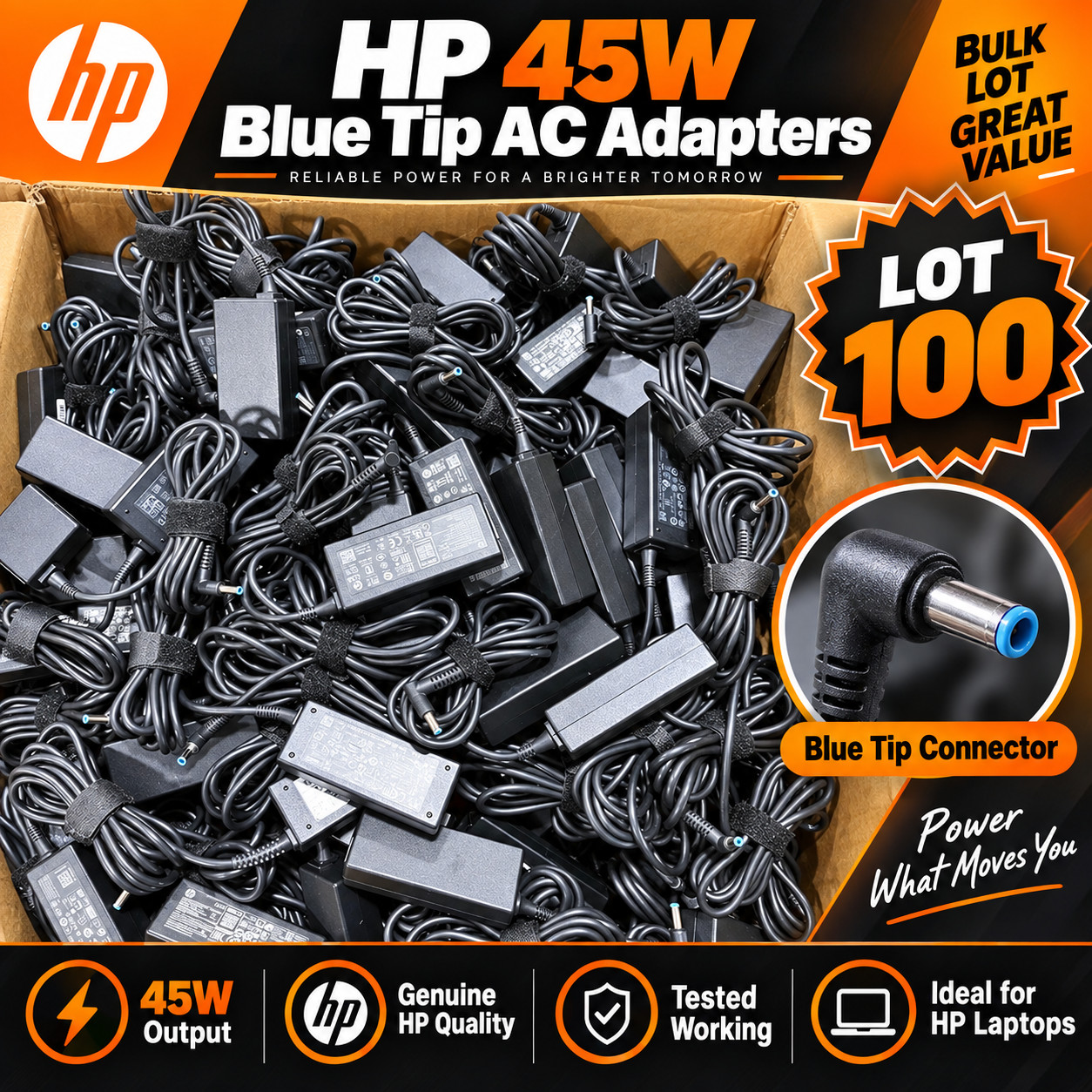 LOT100 Genuine HP 9.5V 2.31A 45W AC Adapter Charger HP Pavilion Laptop Blue Tip
