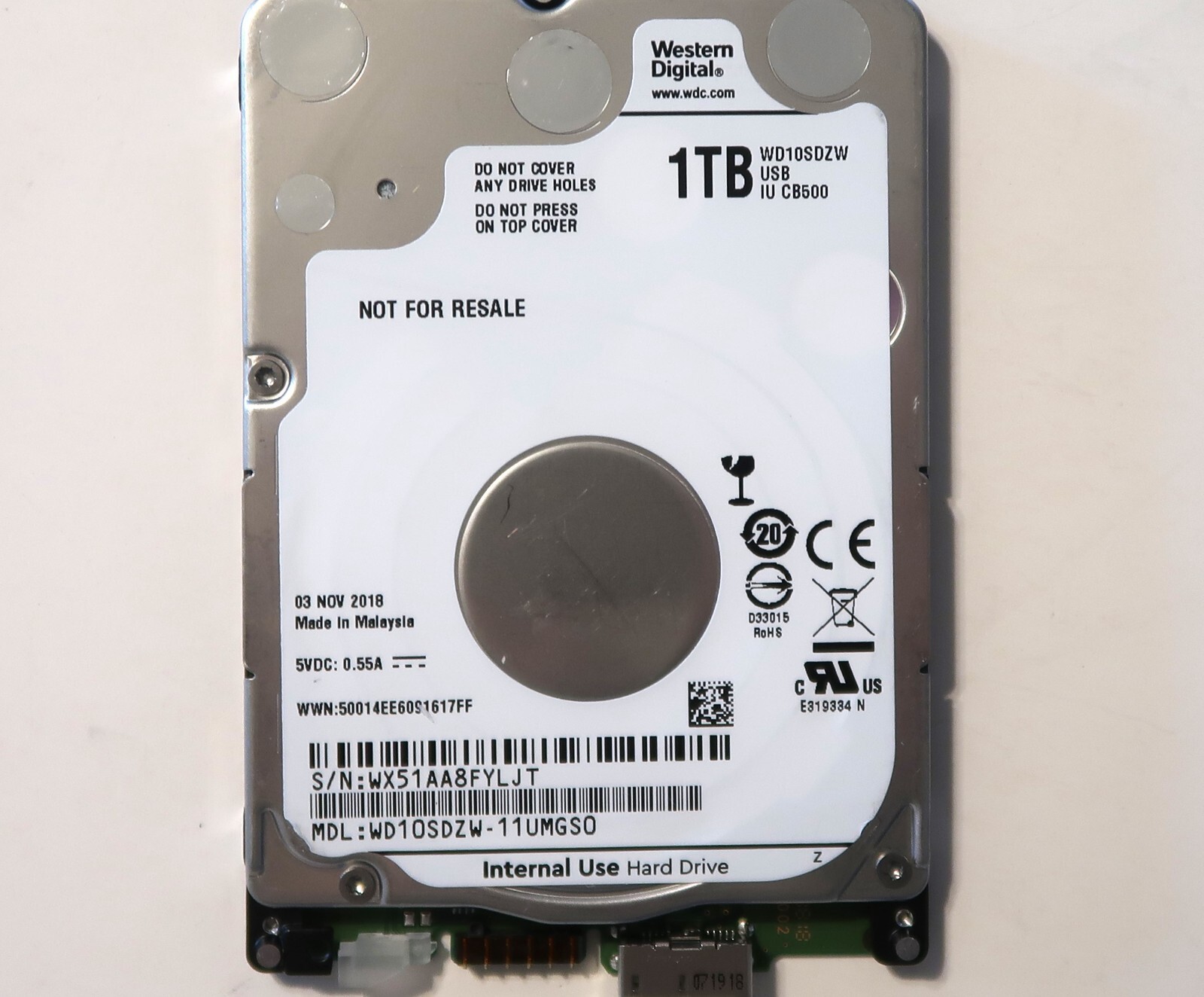 Western Digital WD10SDZW-11UMGS0 (WX51) Malaysia 1.0TB USB 03NOV2018