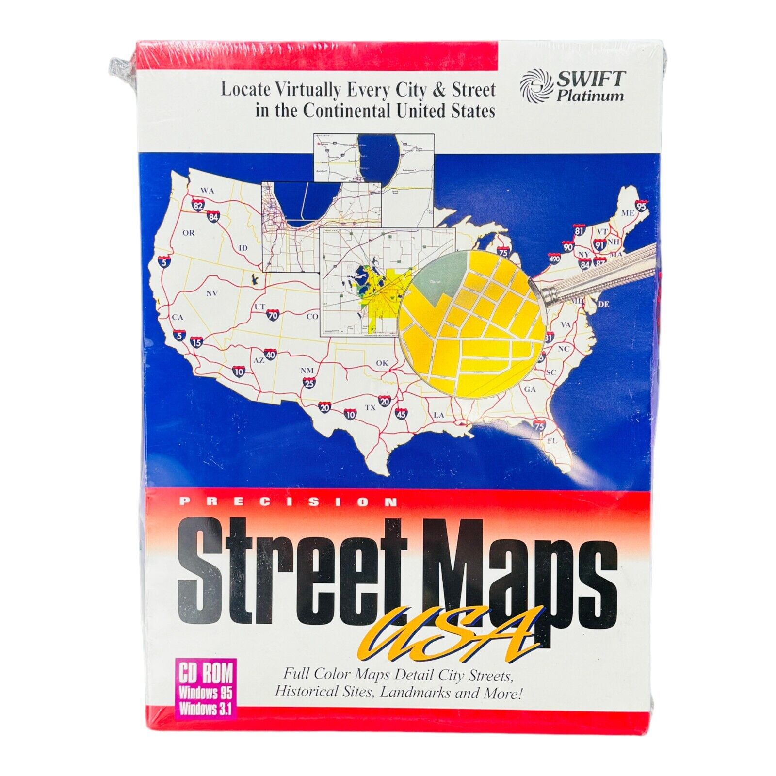 Street Maps USA PC CD Rom Compatible w/ Windows 95 or 3.1 SEALED