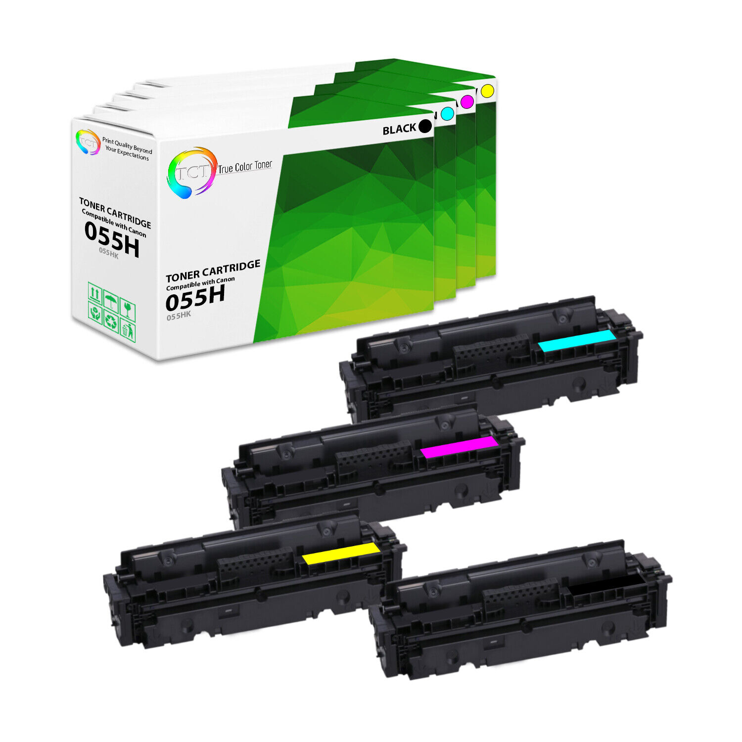 4PK TCT Premium 055H BCMY High Yield Compatible Toner Cartridges For Canon