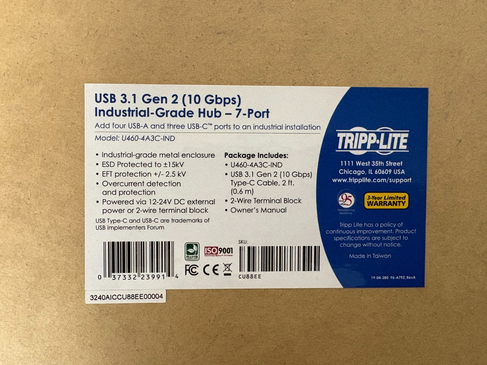 Tripp Lite Industrial Grade Hub 7-Port USB-C | USB 3.1 Gen 2 (P/N:U460-4A3C-IND)