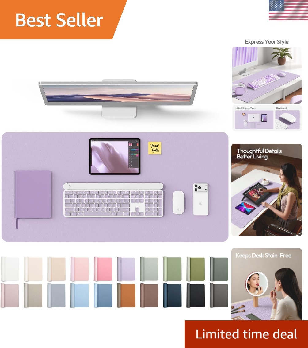 Stylish Light Purple Faux Leather Desk Blotter, 31.5" x 15.8" Non-Slip Design