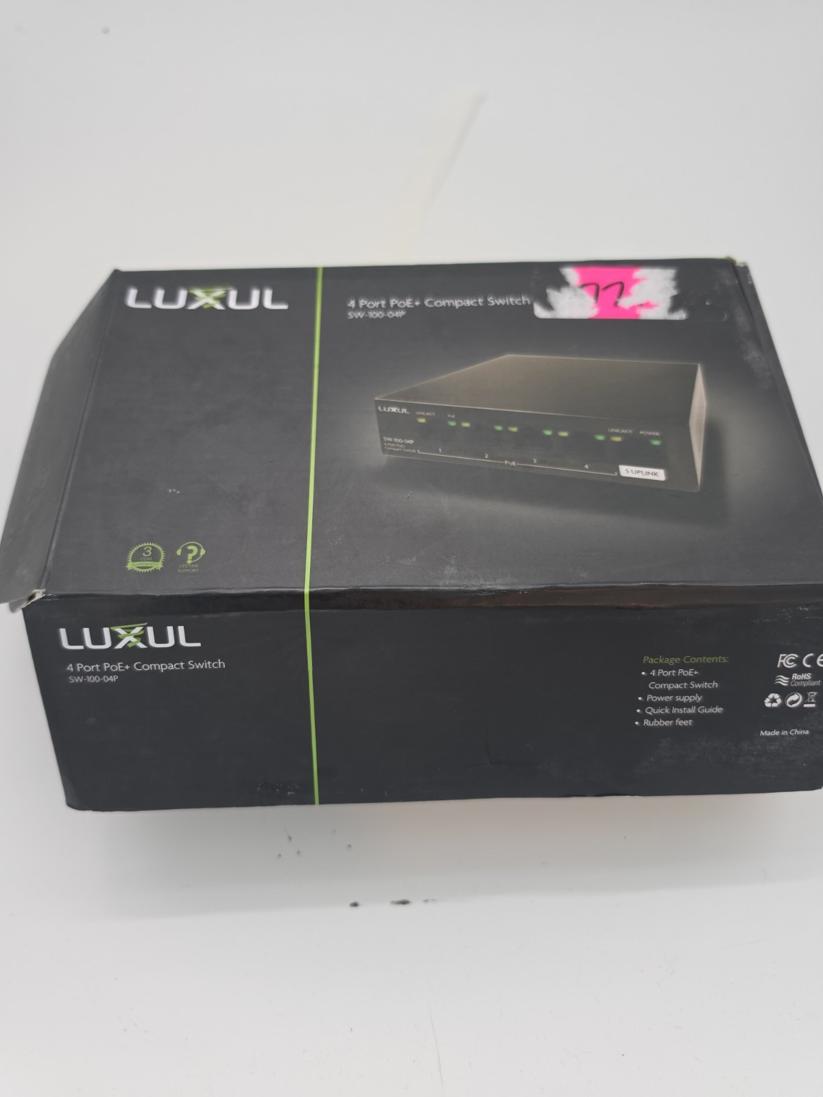 LUXUL SW-100-04P 4 Port PoE+ Compact Switch 