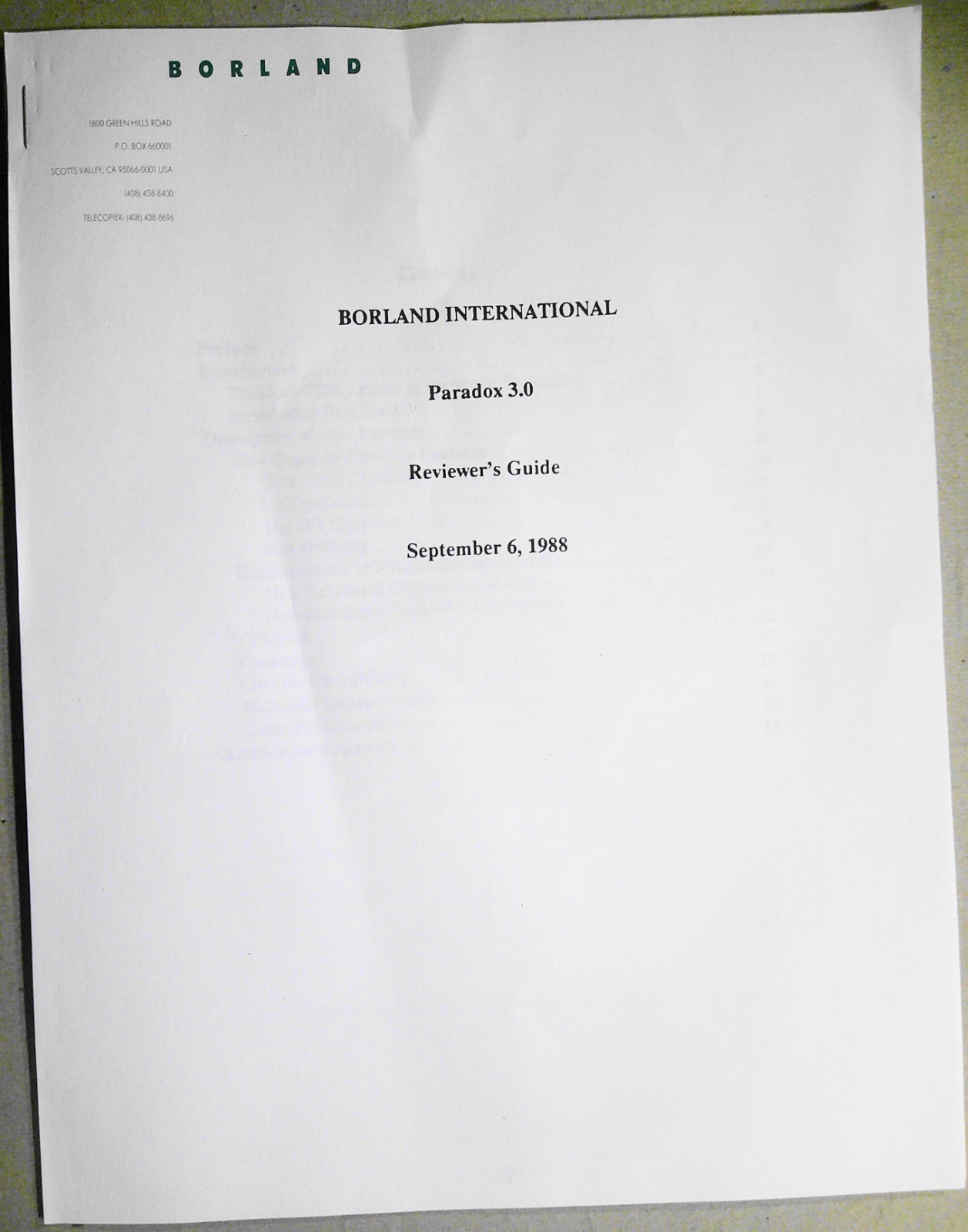 Borland International, Paradox 3.0 Reviewer's Guide, 1988