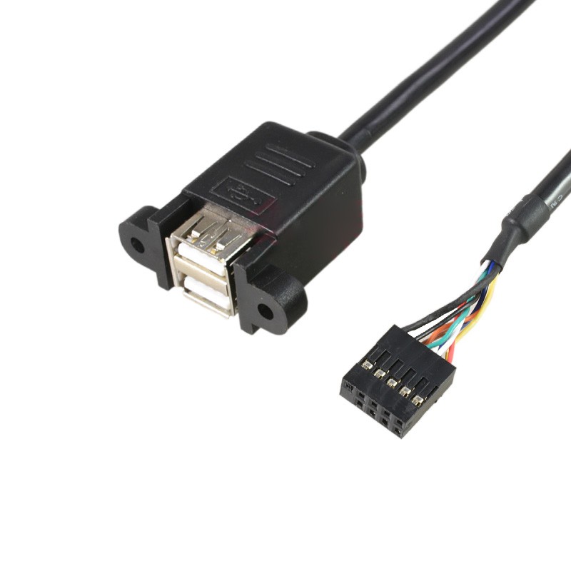 9 Pin Motherboard to Dual USB 2.0 Cable Panel Mount Screw Holes DuPont 2.54mm