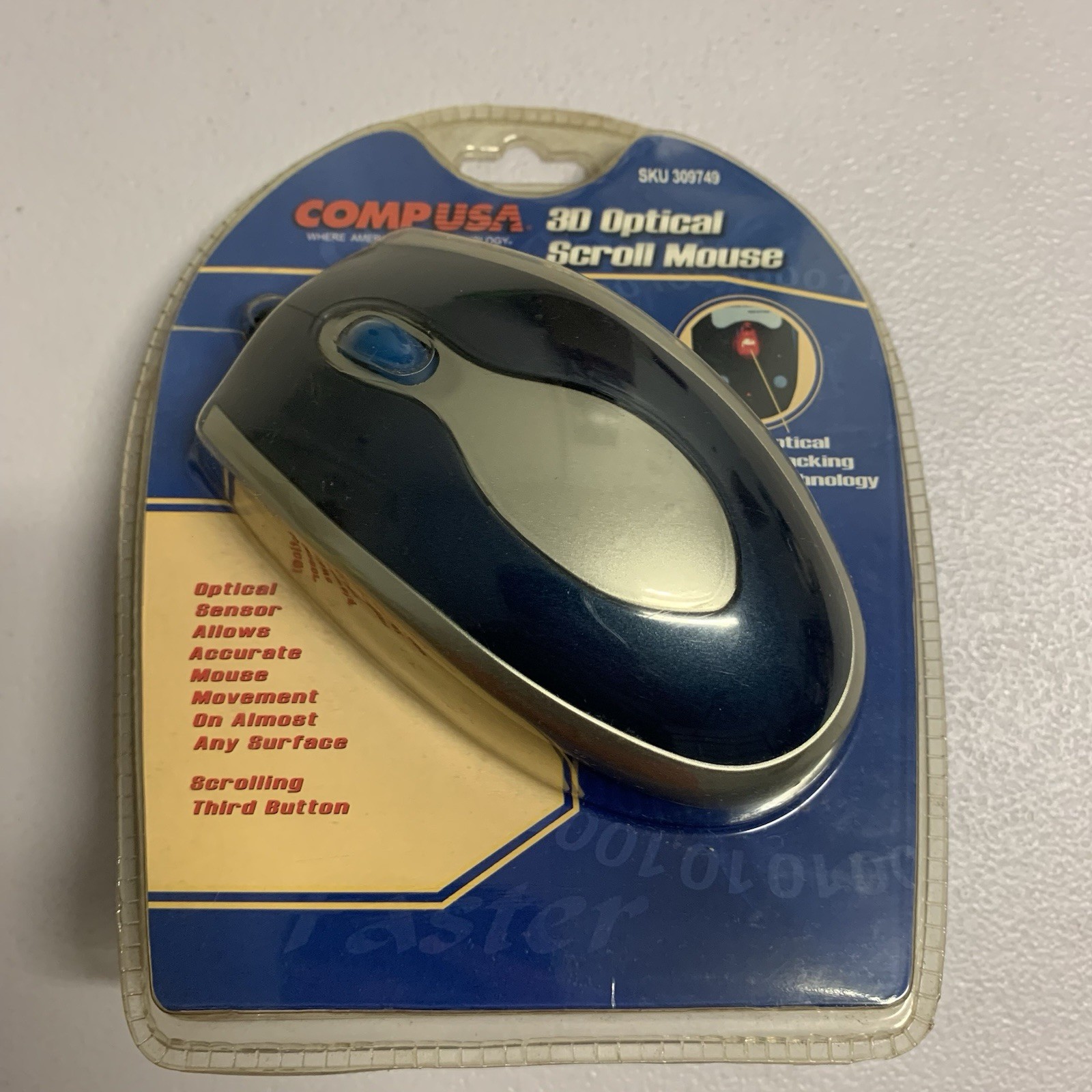 Vintage CompUSA 3D Optical Scroll Mouse PS/2 Wired New Sealed Windows 98/XP