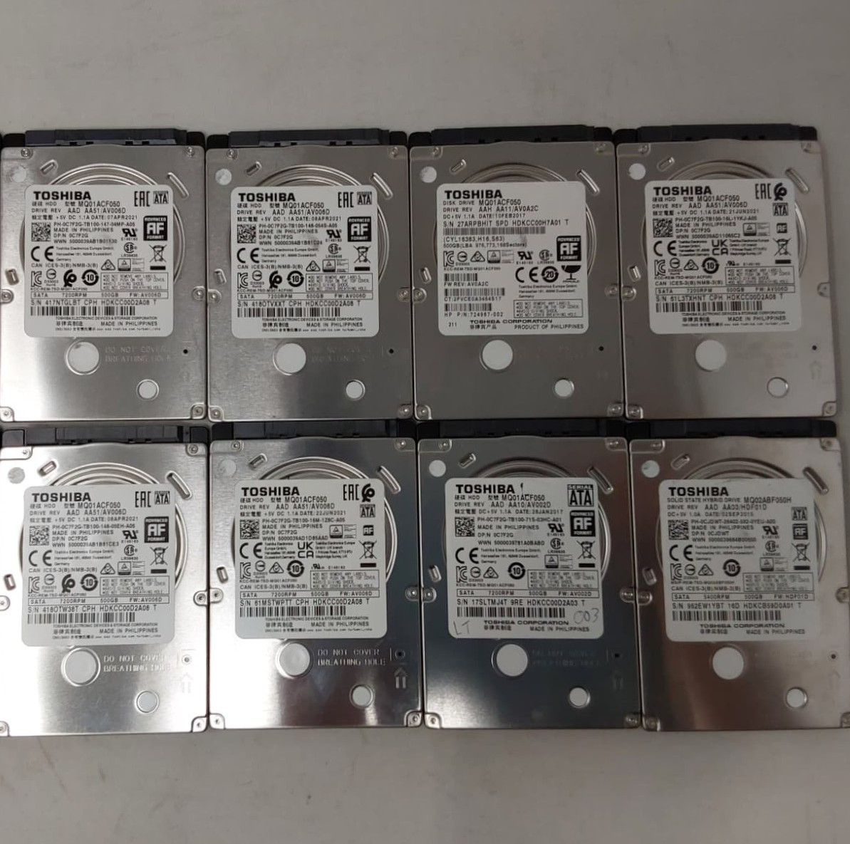 Lot Of 8 Toshiba HDD 500GB 2.5" - Tested