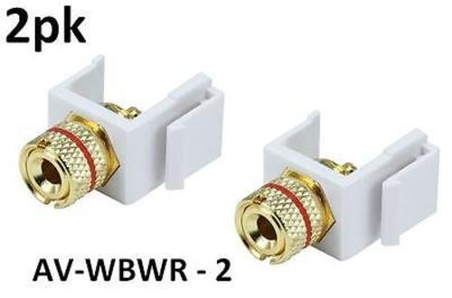 2pk Banana Keystone Jack w/Red Ring, Solder Type, for Wall Plates or Panels