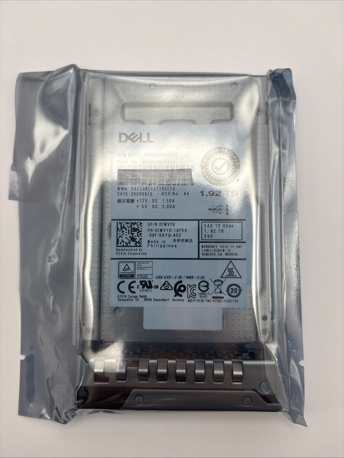 Dell 02WVYG 2WVYG 1.92TB SAS 12Gbps MU ISE SSD 2.5" w/Caddy. Same day shipping