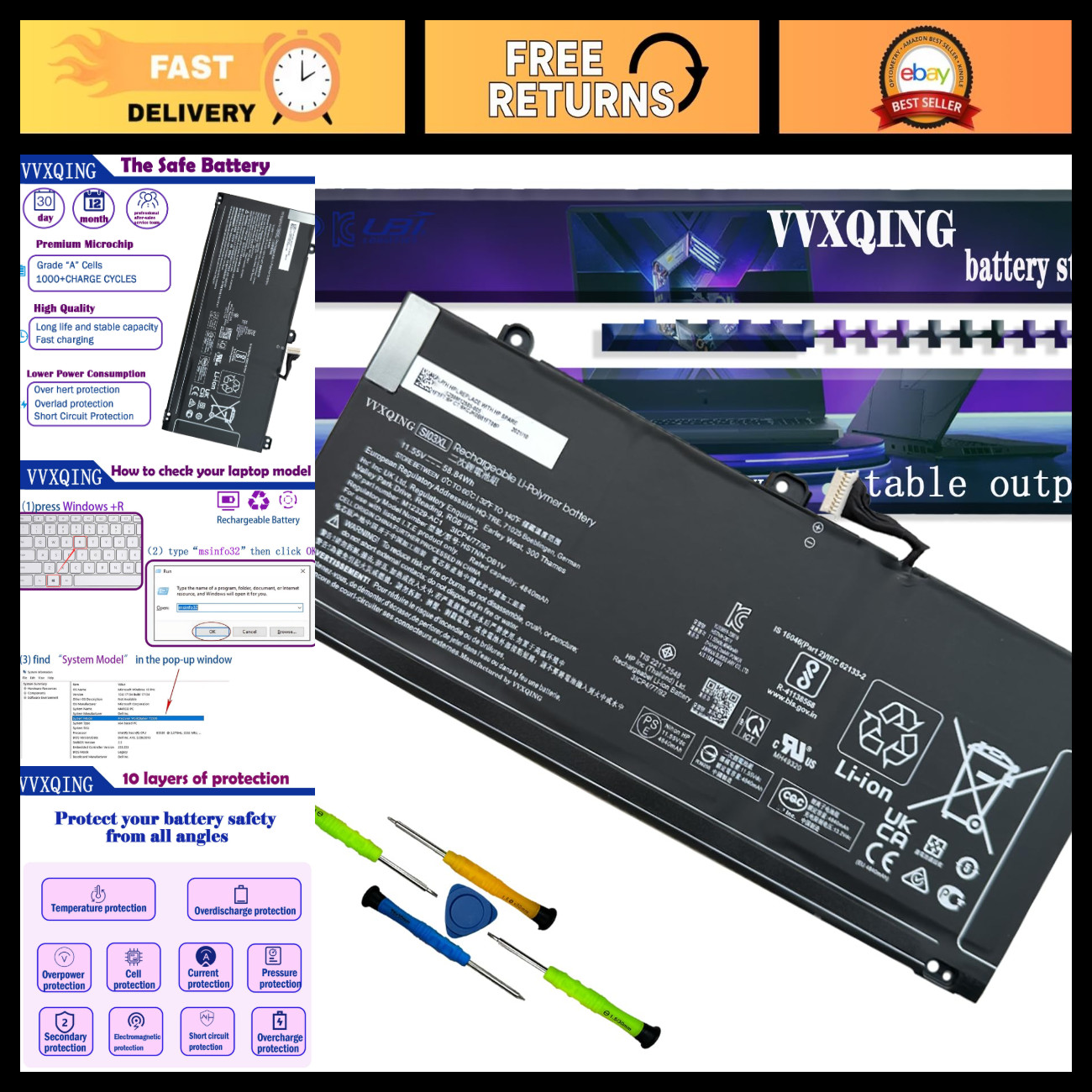 High-Capacity 58.84Wh Laptop Battery for HP Chromebook x360, EliteBook G2 Series