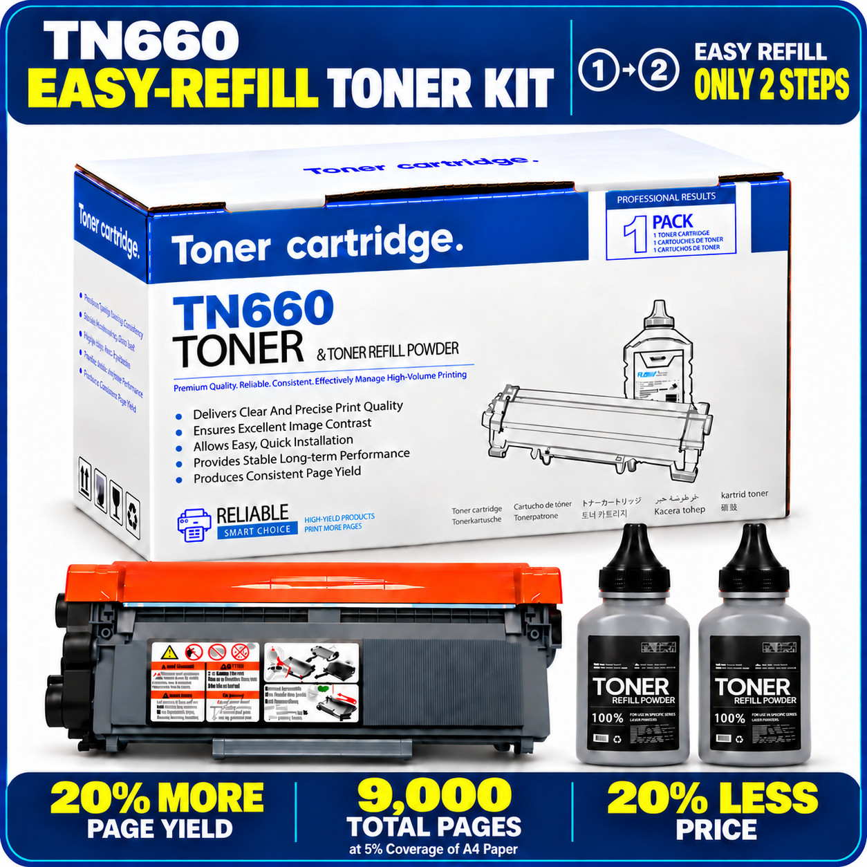 TN660 Toner Cartridge and toner refill powder 2bottle for MFC-L2685DW HL-L2340DW