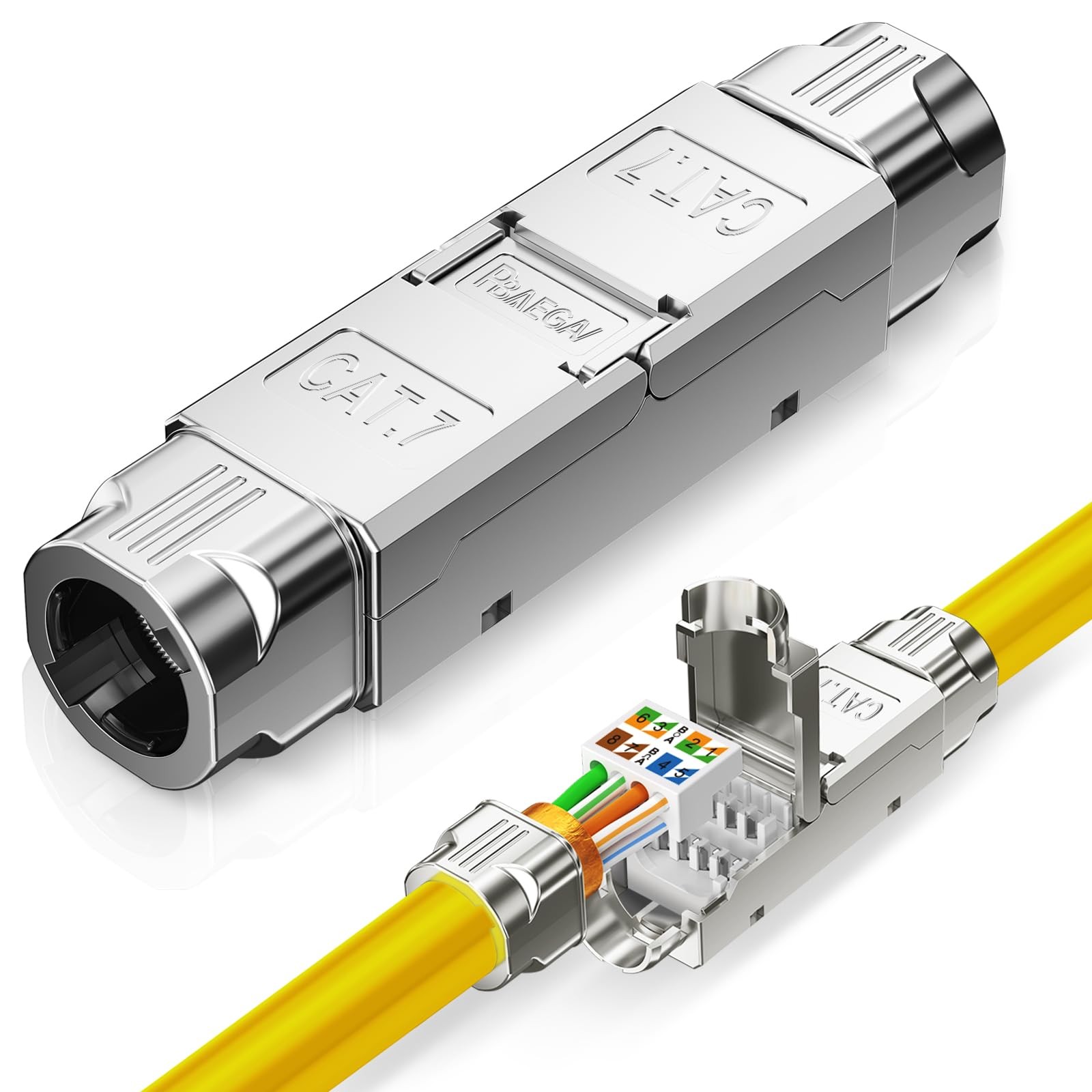2 PCS Cat7 RJ45 Connector Buckle ToolFree Shielded Ethernet Plug Model 1098