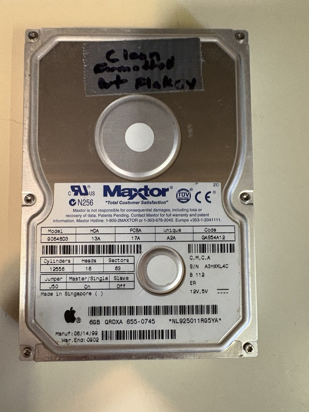 Maxtor 90640D3 6GB IDE PATA 3.5" Apple OEM Hard Drive 655-0745 Used Untested
