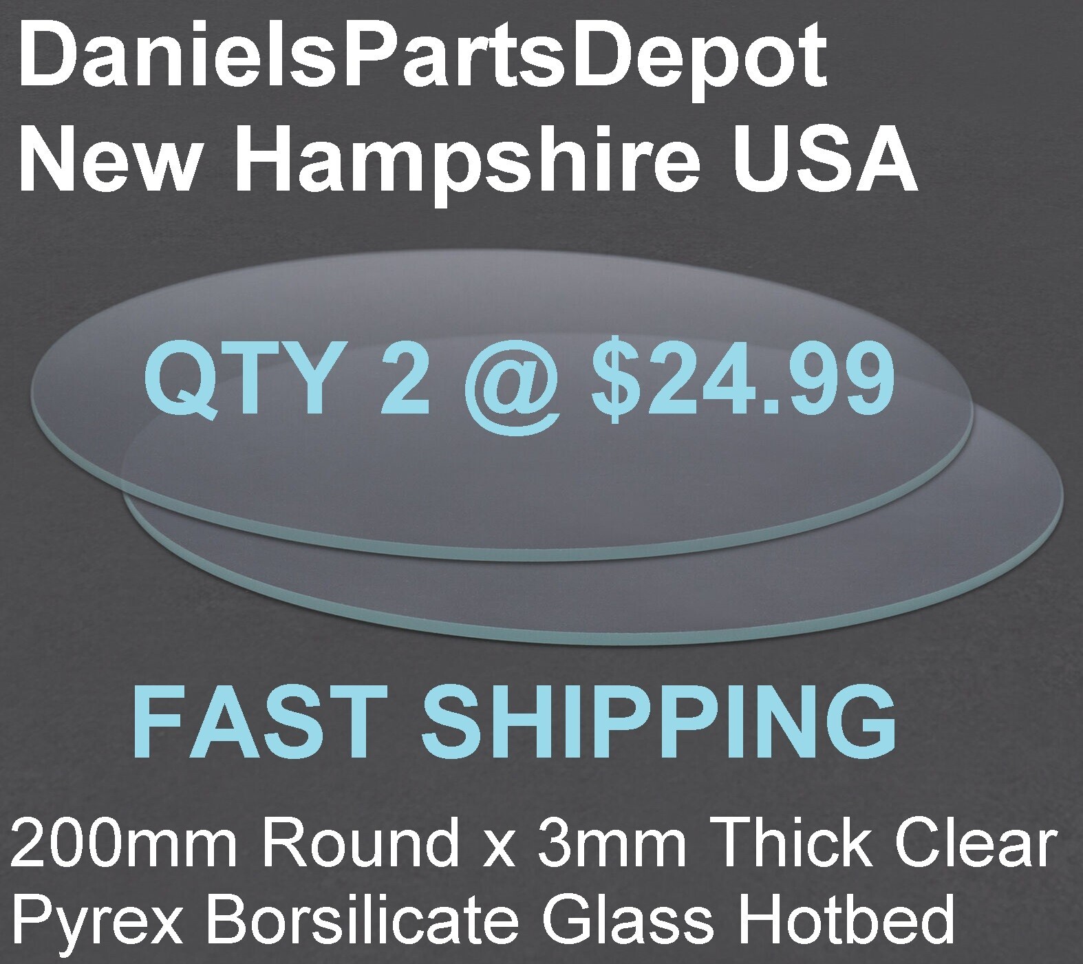 QTY2 Borosilicate Glass 200mm x 3mm FLAT ROUND PYREX 3D Printer Bed Platform USA