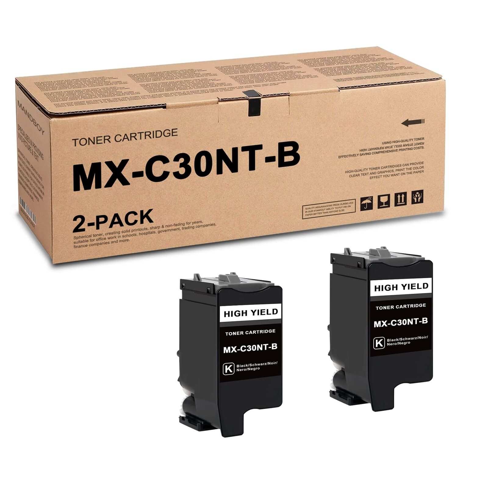 MX-C30NT-B Black Toner Cartridge 2-Pack, High Yield for Sharp MX-C300W MX-C300P