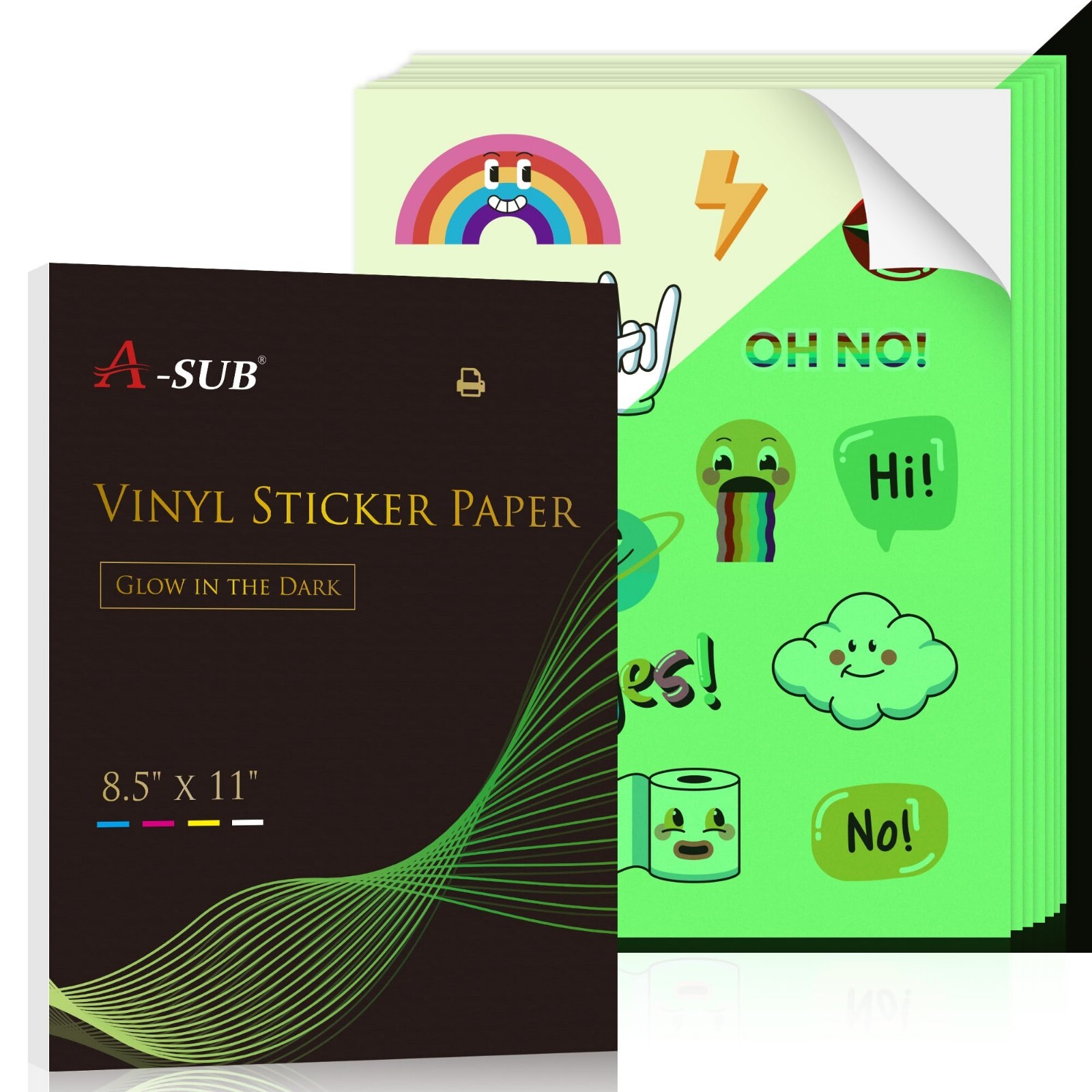 A-SUB Glow In The Dark Vinyl Sticker Paper for Inkjet Printer Waterproof  8.5x11