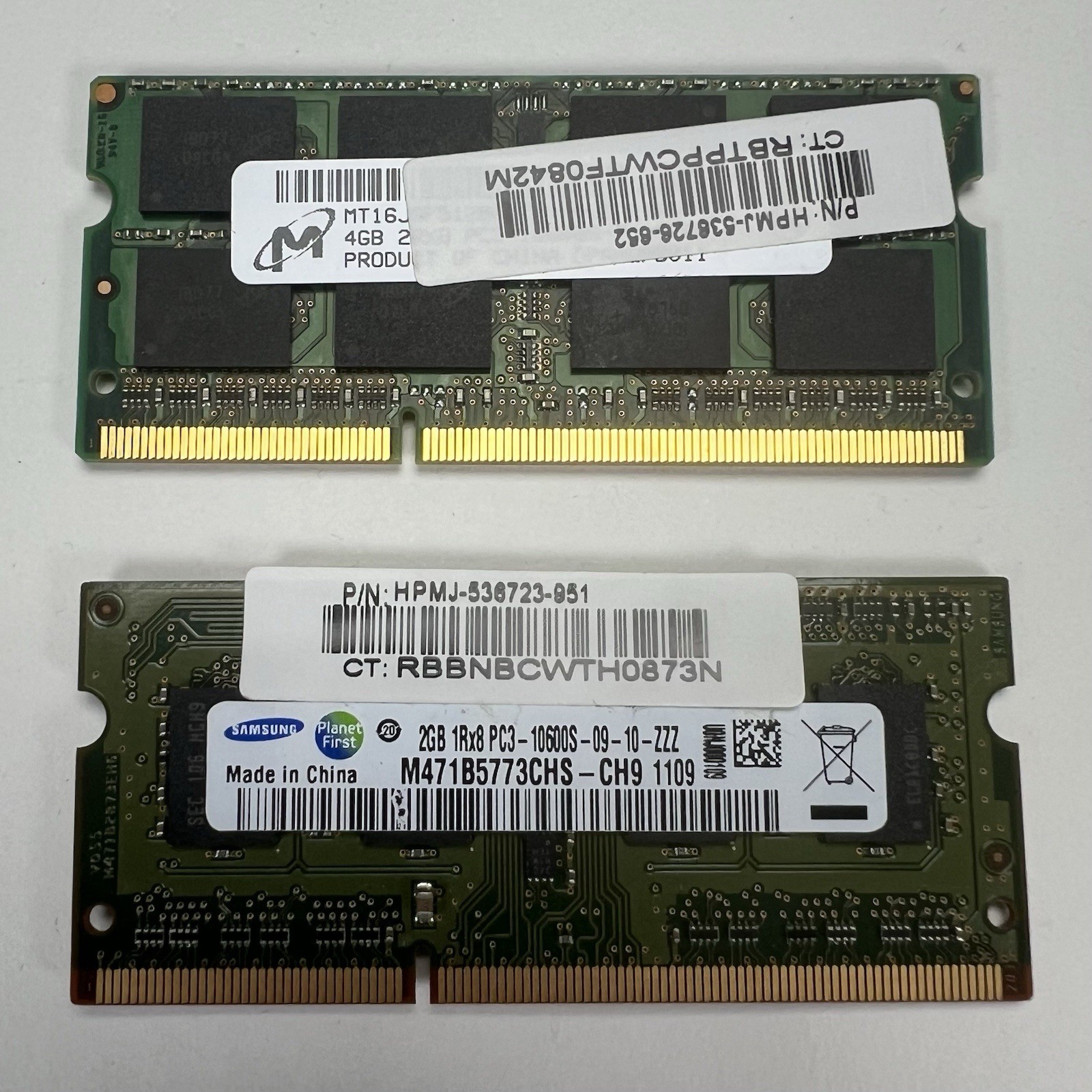 Micron 4GB 2Rx8 PC3-10600S DDR3 + SAMSUNG M471B5773CHS-CH9 PC3 2GB DDR3 Ram HP