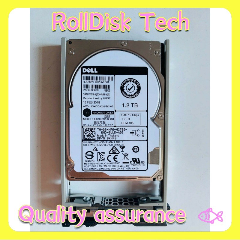 DELL 9XNF6 09XNF6 1.2TB 12G 10K SFF 2.5" SAS HDD HARD DRIVE for R610 R630 R710