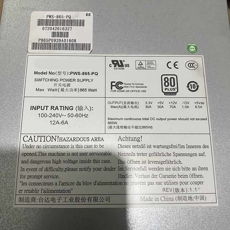 For PWS-865-PQ 865W Dual 8-pin connectors Workstation Power Supply PWS865PQ