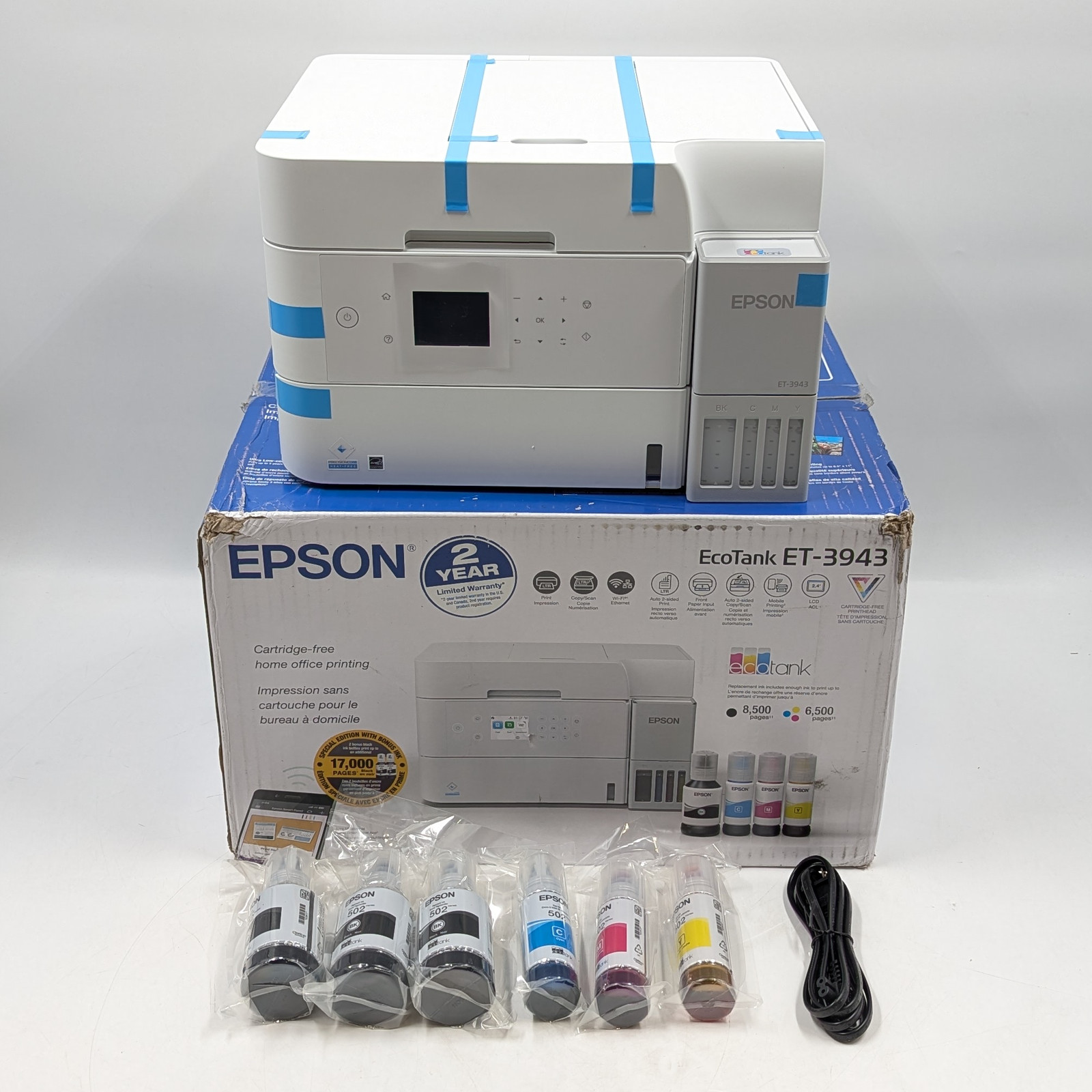 Epson EcoTank ET-3943 Wireless All-In-One Super Tank Printer (C11CL43203C) White