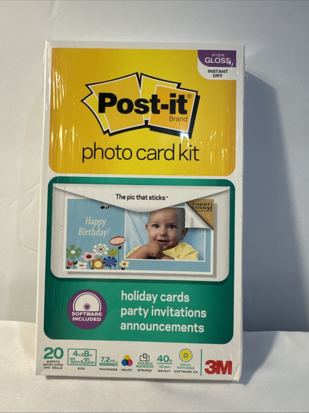 POST-IT Photo Holiday Invitation Card Kit 4 X 8 Sticky Picture Paper & Software