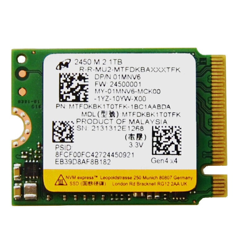 Micron 2450 M.2 2230 SSD 1TB NVMe PCIe 4.0 (MTFDKBK1T0TFK) US
