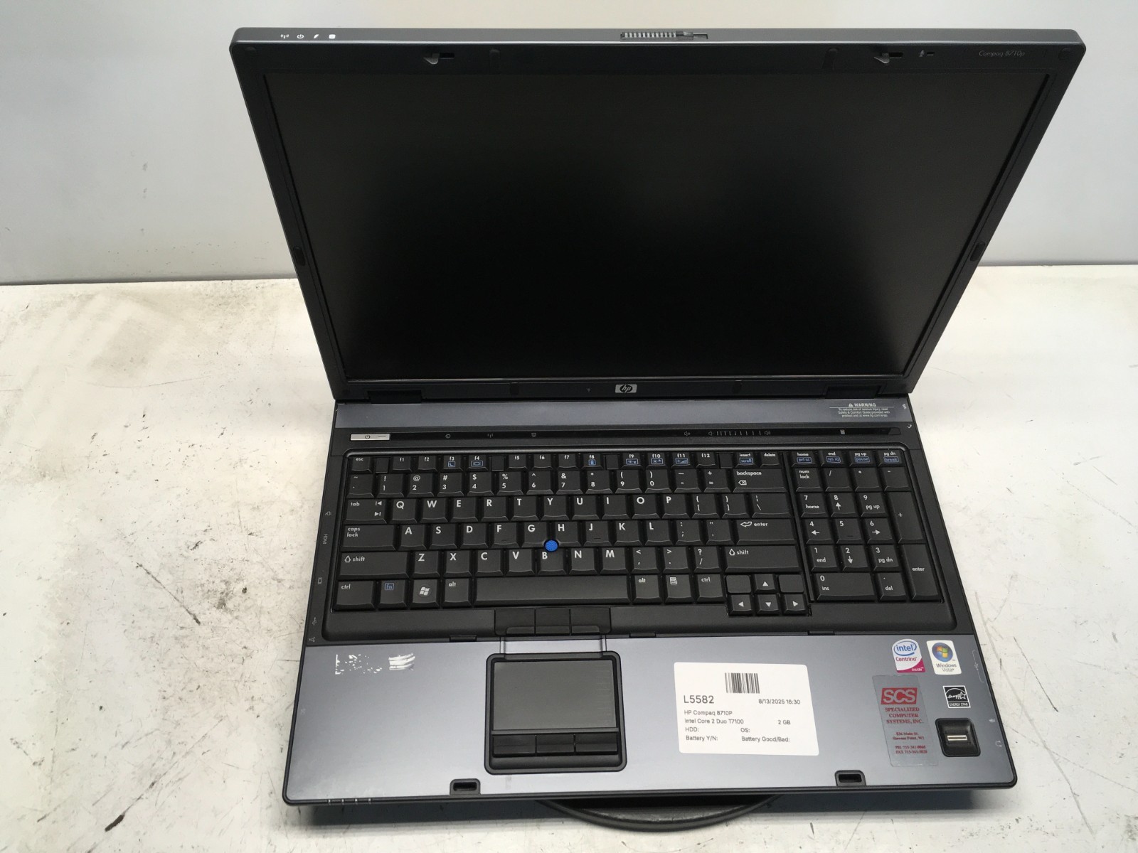 HP Compaq 8710P Intel Core 2 Duo T7100 1800MHz 2 GB NO HDD