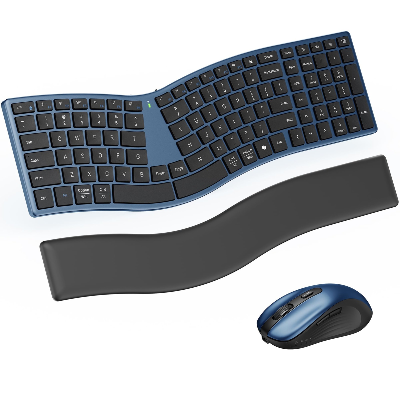 MEETION Slim Ergonomic Keyboard and Mouse Combo with Separate Wrist Rest,Blue