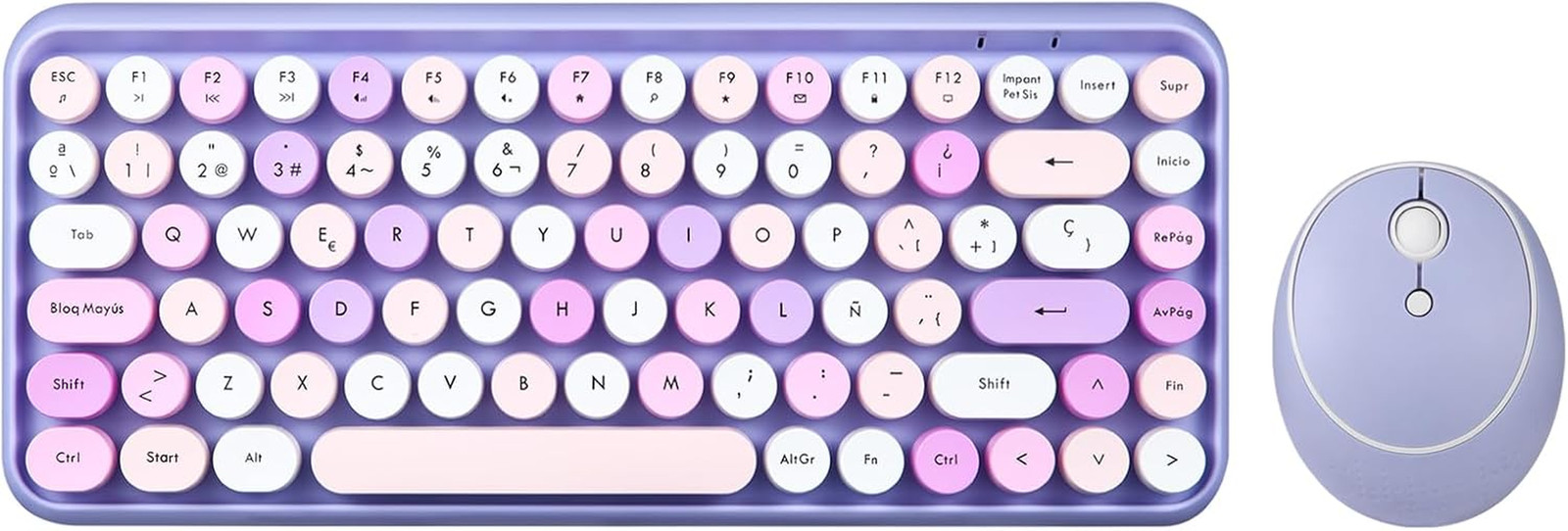 PERIDUO-713PP ES Set De Ratón Y Mini Teclado Inalámbrico 2.4 Ghz, Teclas Redonda