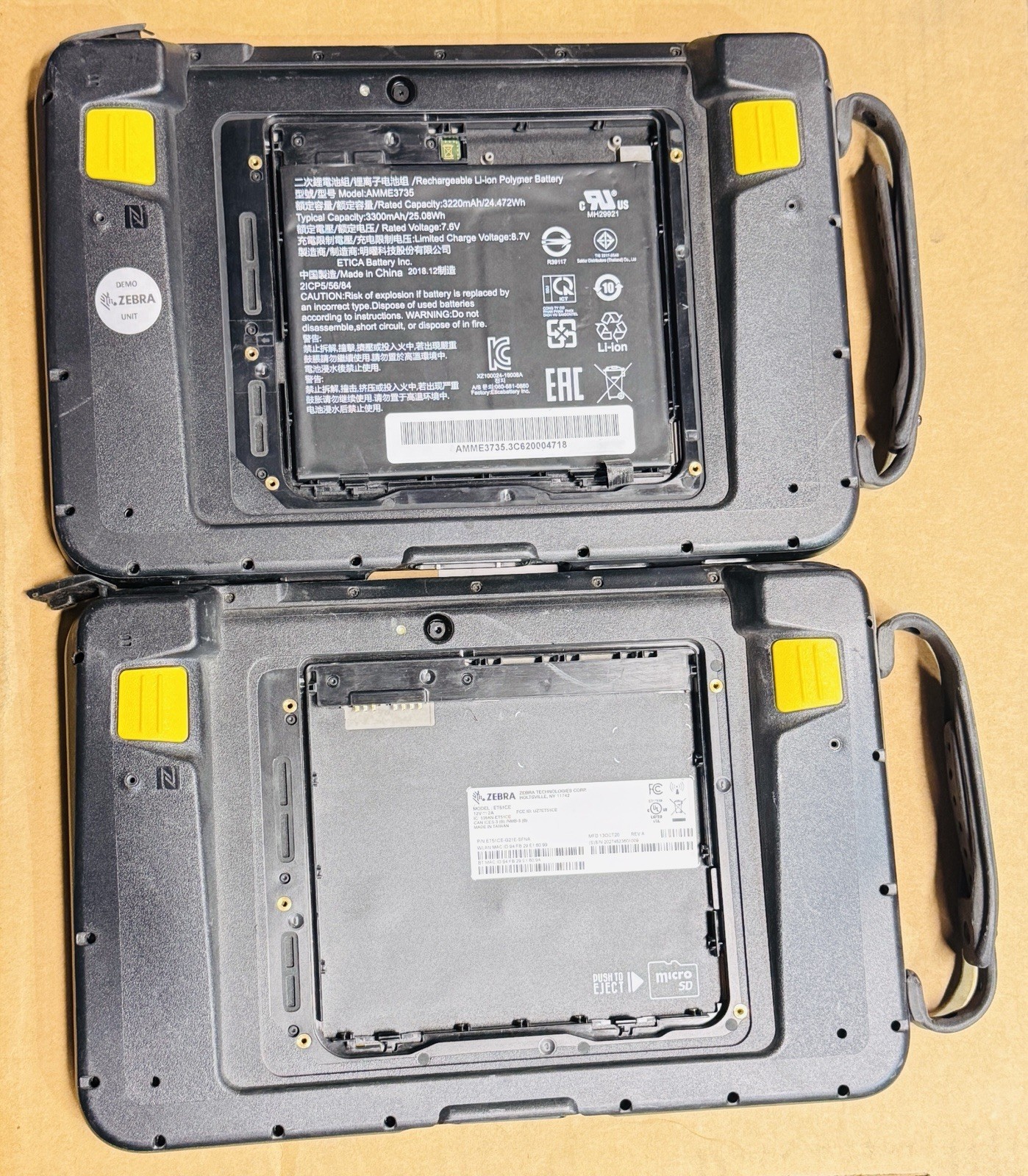 Lot of 2 Zebra ET5X Rugged Tablets with Handles Untested For Parts Repair