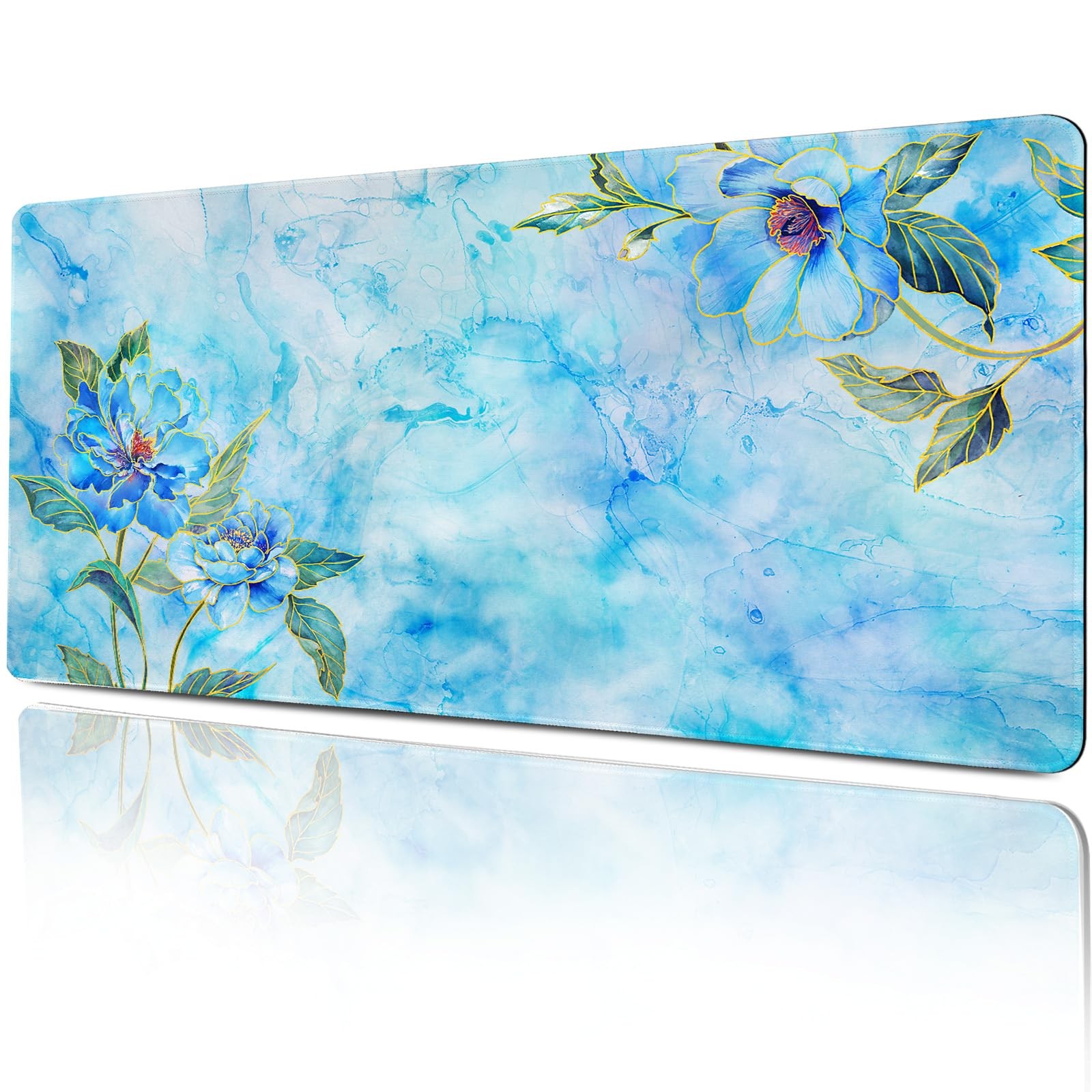 Large Mouse Pad, Blue Floral Gaming Mousepad Extended Desk Pad Mat, Non-Slip ...