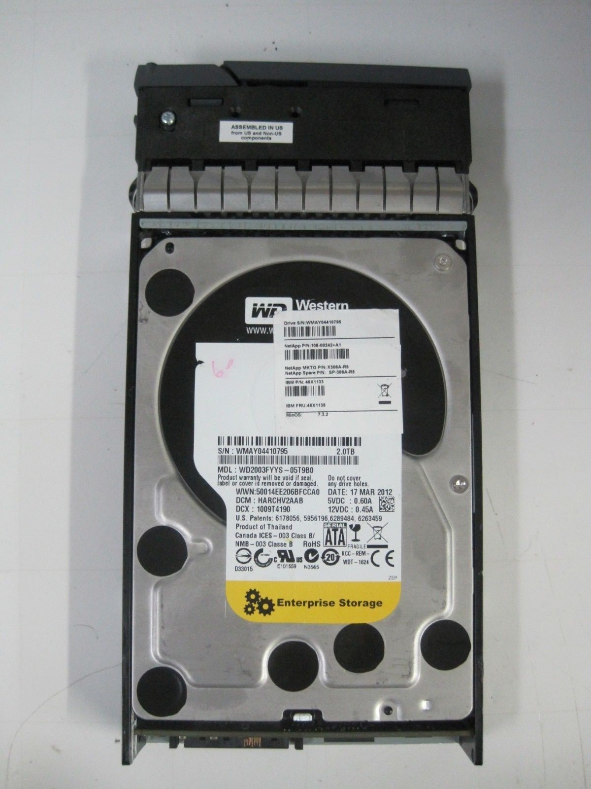 X3  Western Digital SATA 2.0TB HD, WD2003FYYS-05T9B0, X306A-R5,46X1133