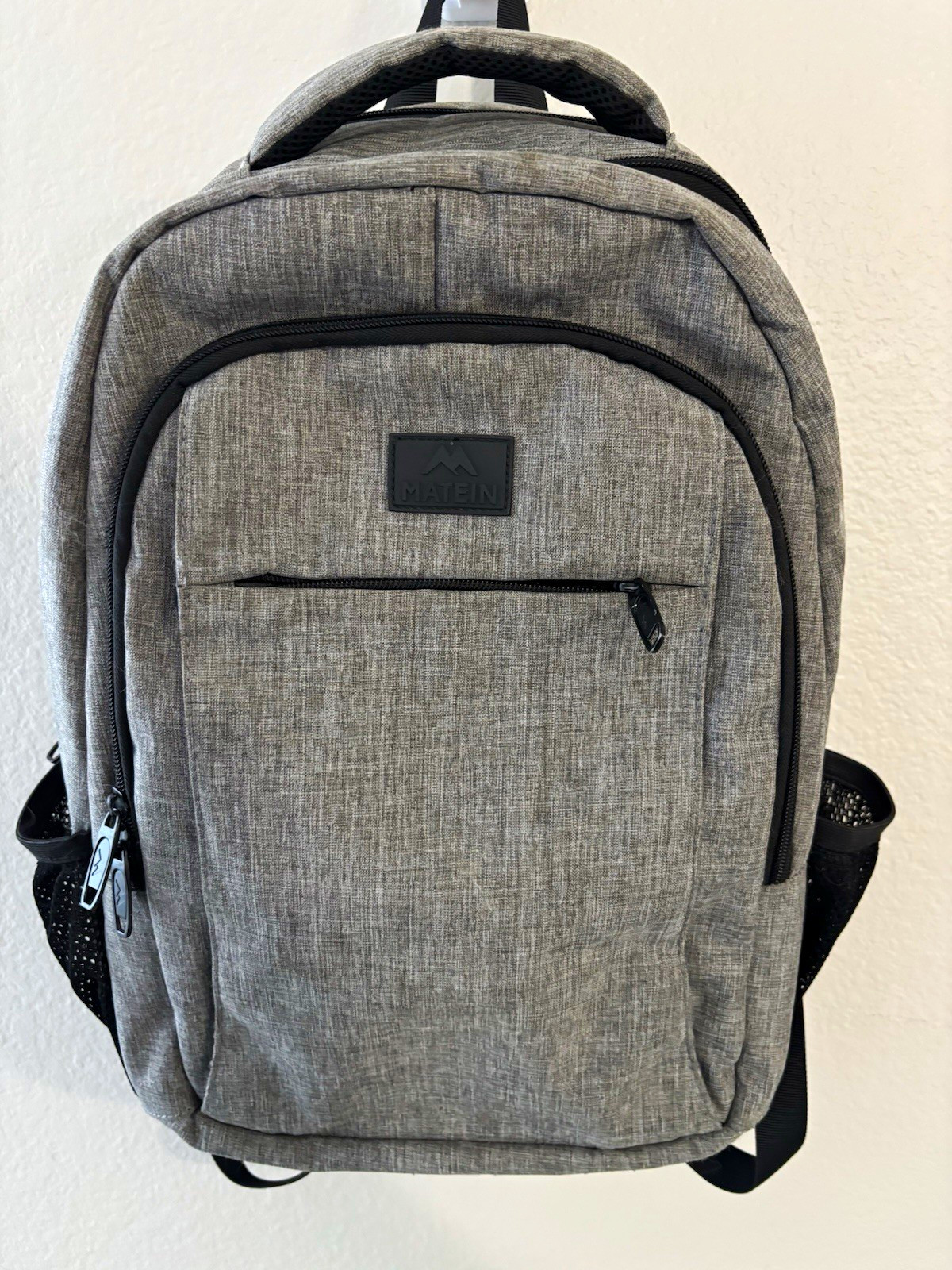 Matein Gray Polyester Laptop Backpack 15in Padded, Built-In USB, Compartments