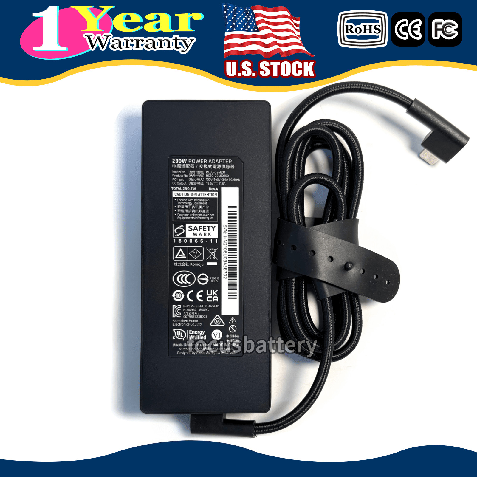 NEW 230W 19.5V 11.8A RC30-024801 Charger for Razer Blade 14" 15" 17” GeForce RTX