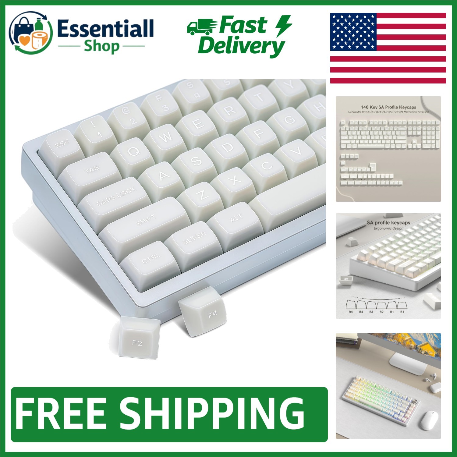 Elegant White Jade PBT Keycap Set SA Profile for 60%/100% Cherry MX Keyboards