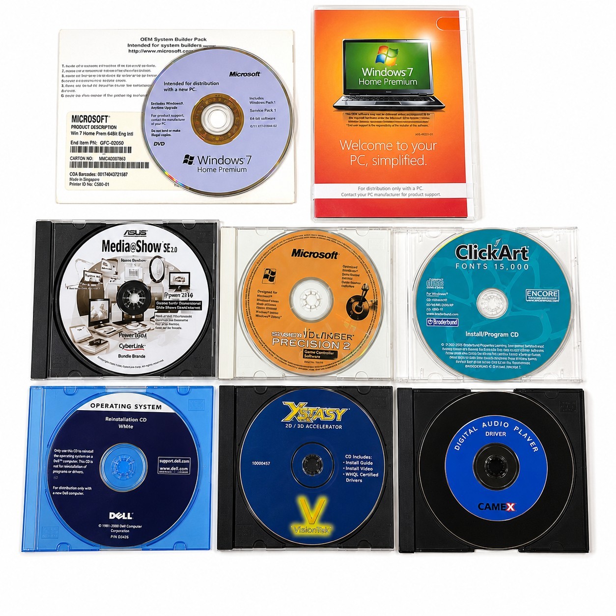 Vintage PC Software Collection Windows 7 Home Premium OEM COA Key + CDs