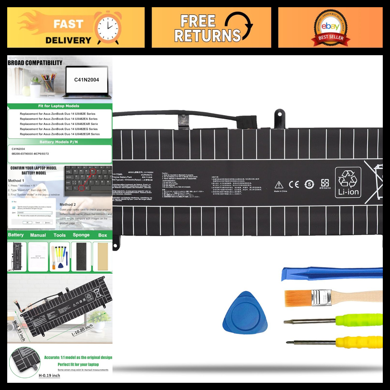 Battery Replacement for Asus ZenBook Duo 14 UX482E, High-Capacity, Long-Lasting