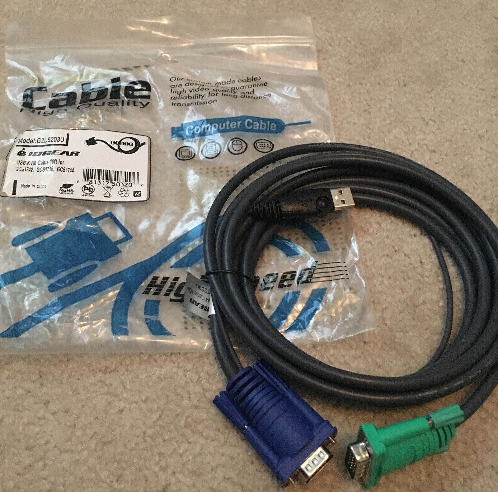 IOGEAR USB KVM Bonded Cable 10-Feet with USB and VGA Connections (G2L5203U)