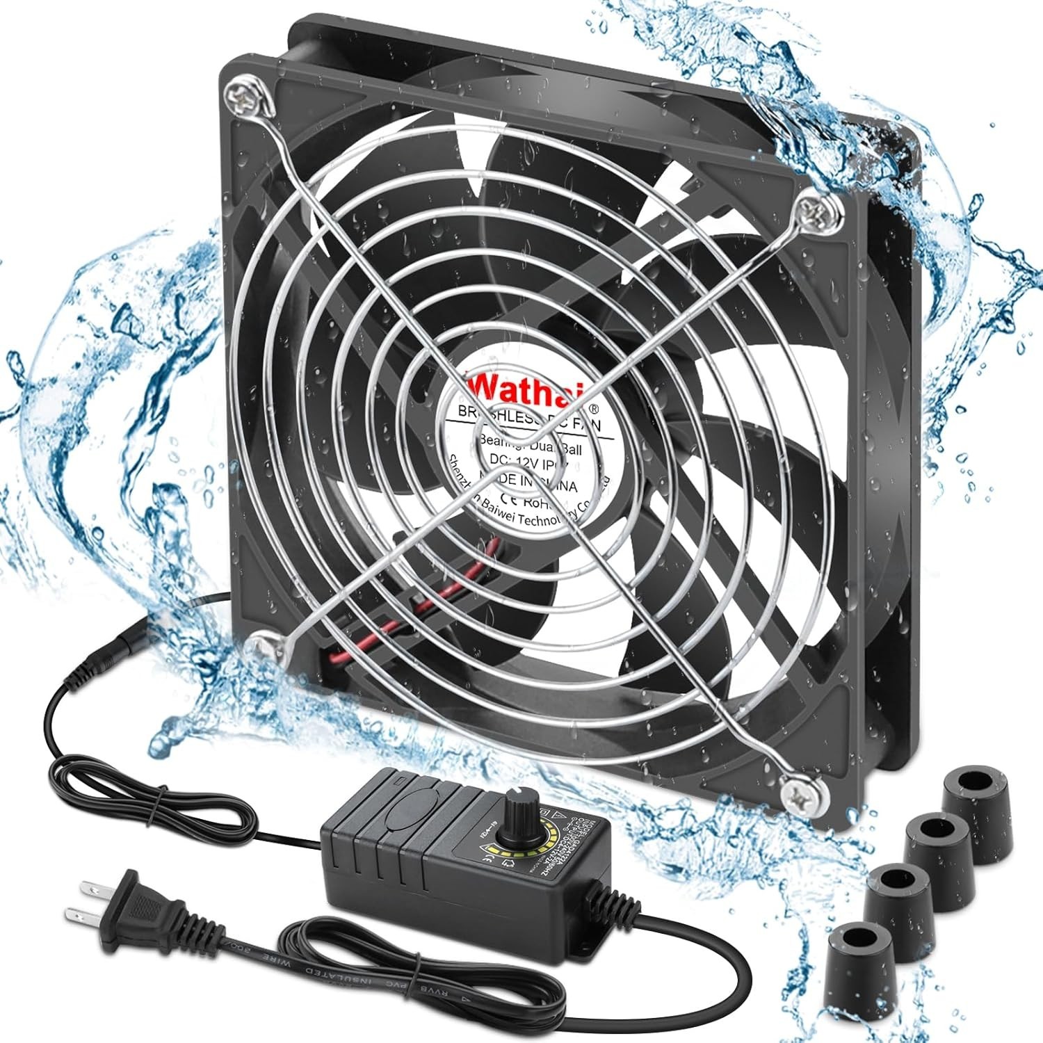 120Mm Waterproof Fan with Speed Controller, IP67 12V Computer Fan with AC Plug,
