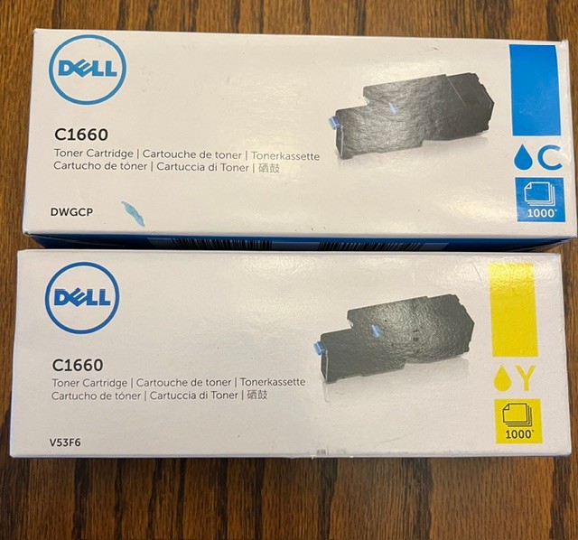 New open box  Genuine Dell C1660 Toner Color Set Blue/ Yellow