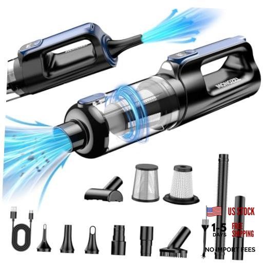 MONOZEL Car Vacuum Portable Cordless, 18000Pa 2 in 1 Vacuum Cleaner&Air Blue