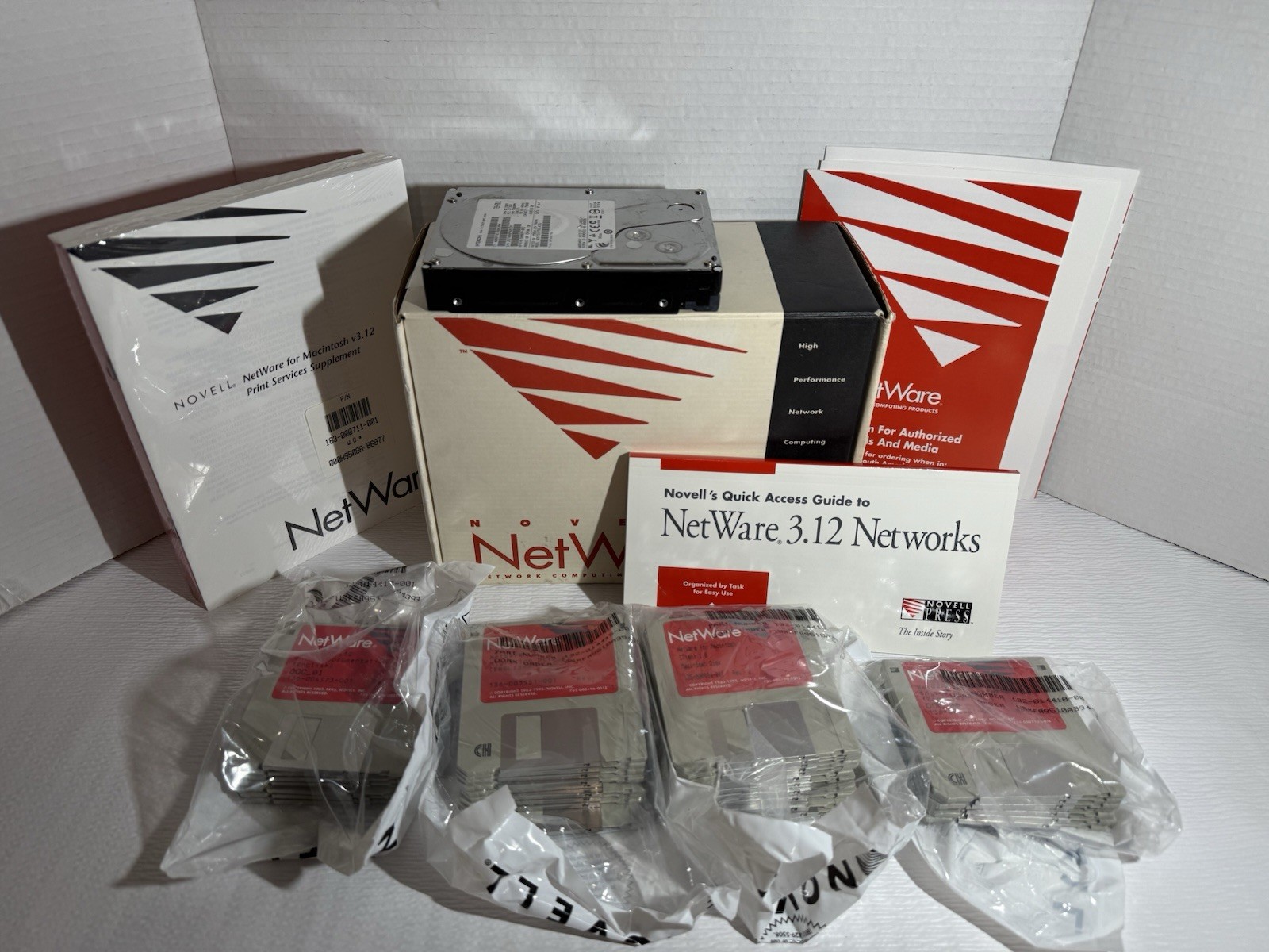 Vintage Novell NetWare 3.12 OEM 37-Disk Set SEALED - Replacement Media  w/ HDD
