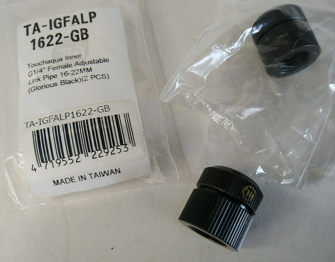 Bitspower TA-IGFALP1622-GB Touchaqua Inner G1/4" Female Adj 16-22mm (2) Black