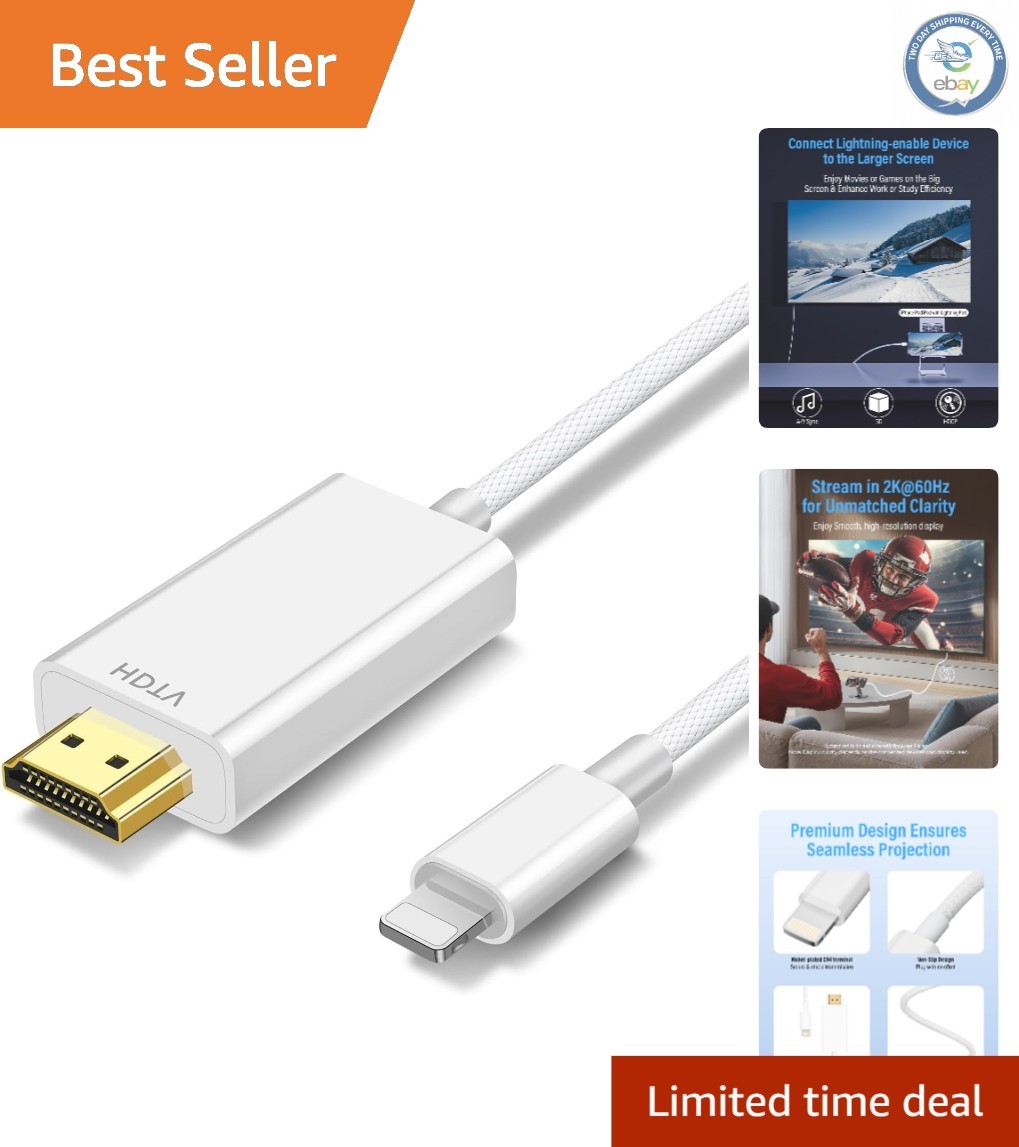MFi Certified 10ft Lightning to HDMI Adapter for Seamless 1080P Screen Mirroring