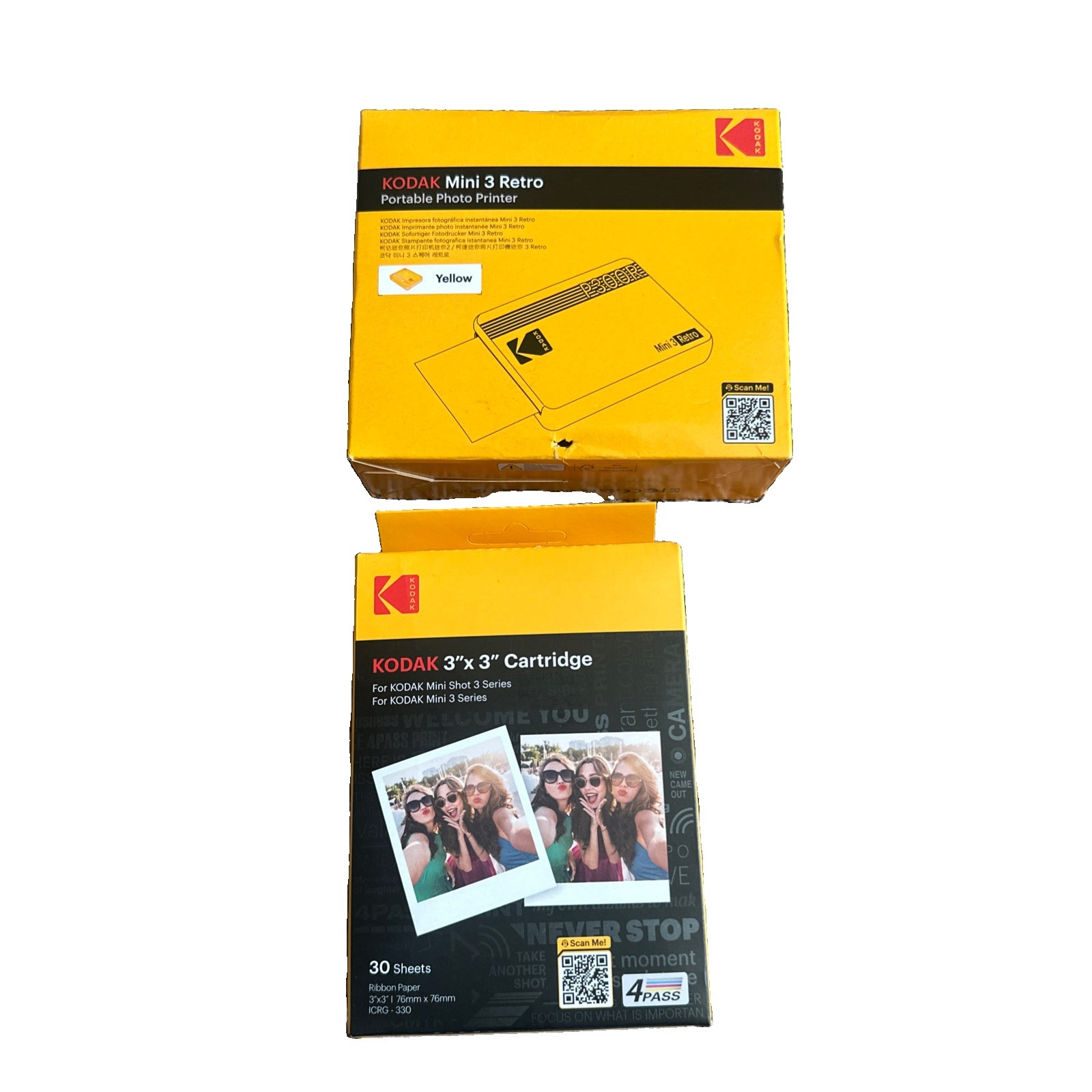 Kodak Mini 3 Retro Photo Printer + 30 Sheet Cartridge White Bundle