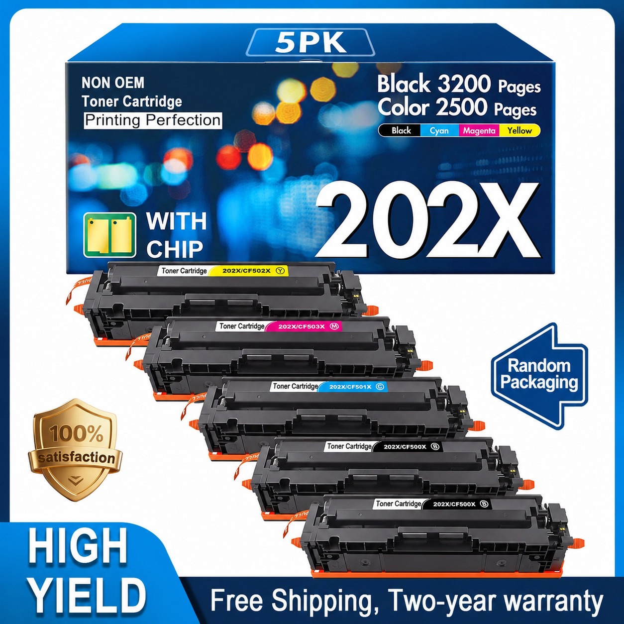 202X CF500X 5PK 2BK/C/M/Y High Yield Toner fit for M254dw M281fdw M280nw M281cdw