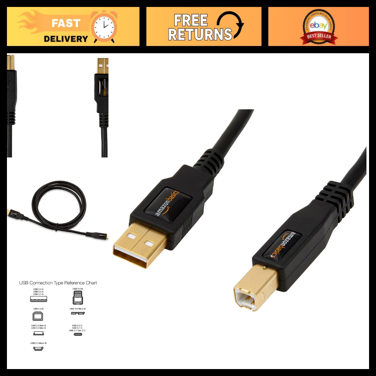 24-Pack High-Speed USB 2.0 Cables, USB-A to USB-B, 6ft Gold-Plated for Printers